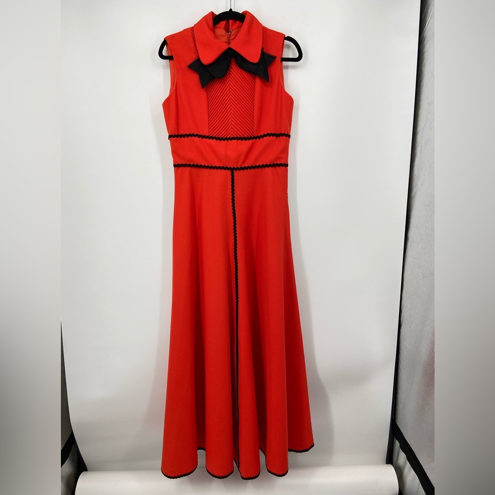 Vintage Long Red and Black Dress‎ Sleeveless bow tie